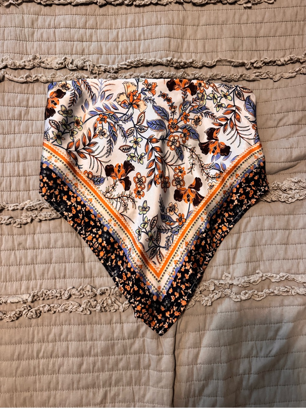 Lovely Day Floral Bandana Crop Top — Orange, Blue & Cream